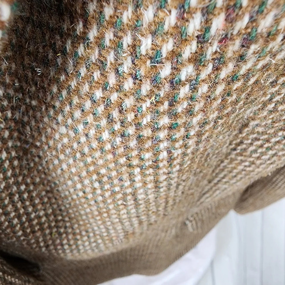 Vintage 70s Tweed Equestrian Preppy Academia Blazer Brown Cream Size 14 - Picture 11 of 16